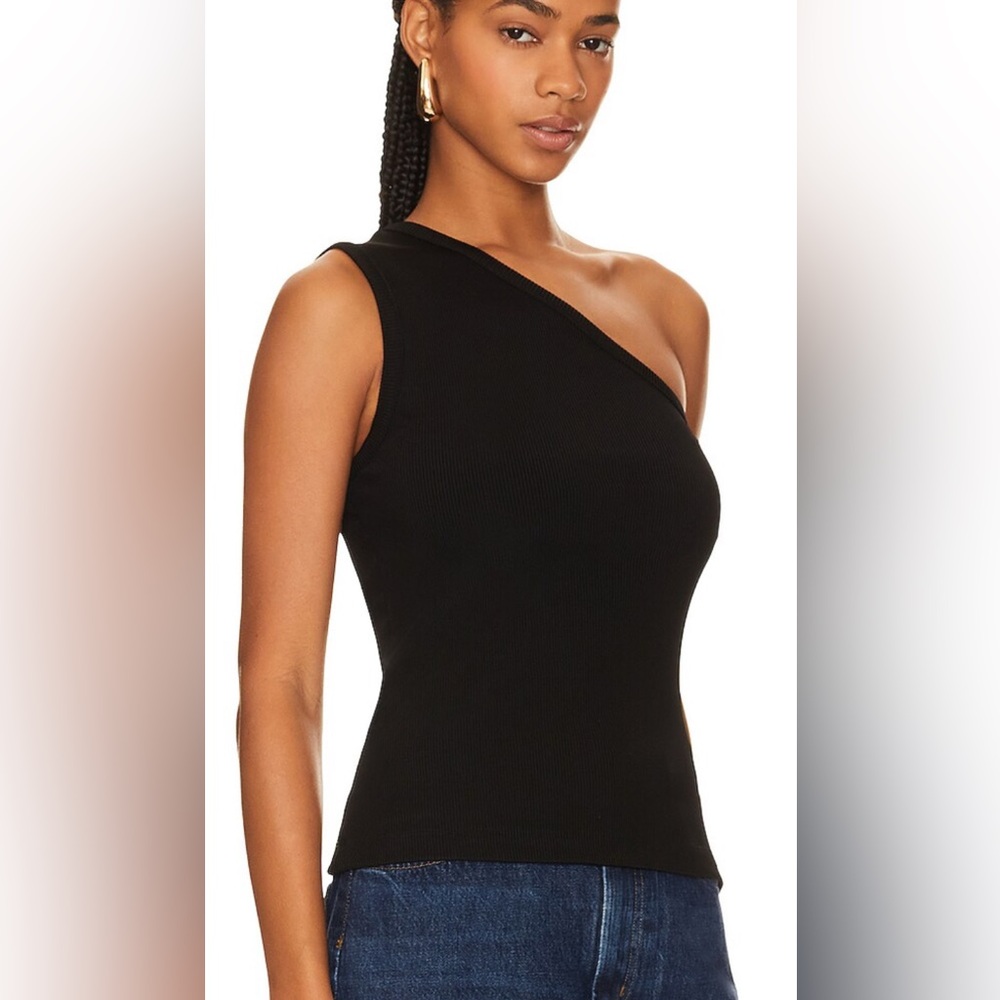AGOLDE Yasmin Asymmetric One-Shoulder Black Tank Top
